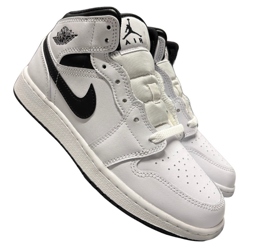 Nike Jordan 1 Mid White Black Swoosh GS