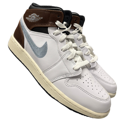 Nike Jordan 1 Mid White Brown Blue Stitch Nike GS