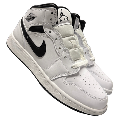 Nike Jordan 1 Mid White Black Swoosh GS